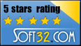 Top score of 5 stars on soft32.com